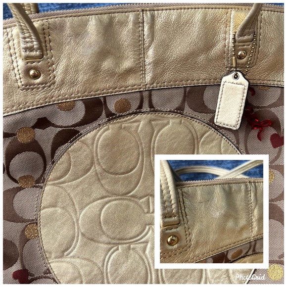 Coach "Laura Admirer" Multi Gold Jacquard Signature Hearts & Dots Tote F18870 - Picture 6 of 11